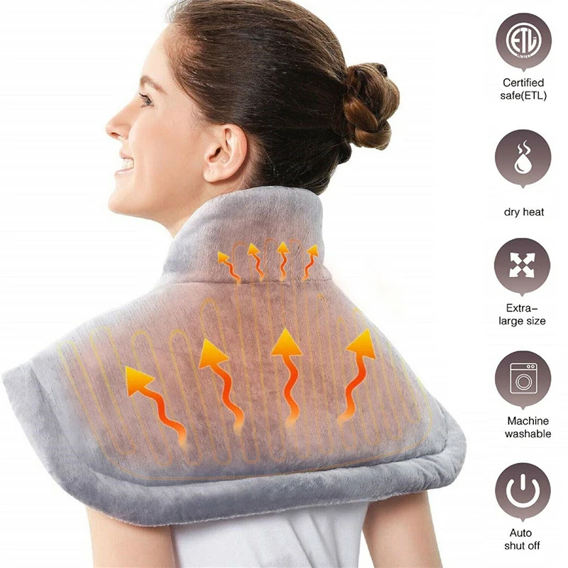 Almohadilla calefactora eléctrica, manta térmica grande para hombros, cuello y espalda, chal para aliviar el dolor y la temperatura