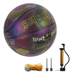 Glow In The Dark Basketball Holographic Reflective Basketball Official Size 7 29.5 Inches With Pump Needles And Net Basketball