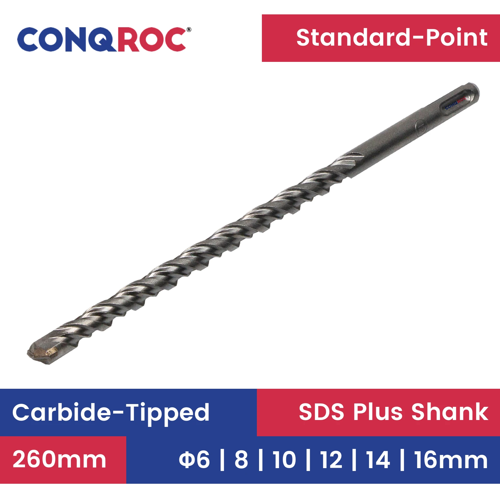 260mm Lengthen SDS Plus Masonry Drill Bit Standard Point Carbide Tipped