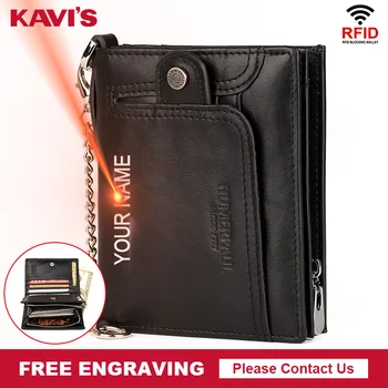 

KAVIS Free Engraving Fashion Men's Wallet Classic Style Genuine Leather Short Male Purse Small Card Holder Money Bags Quality