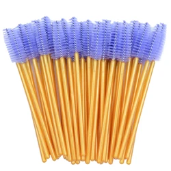 50-Pack Glitter Mascara Wands and Eyebrow Brushes - Mini Crystal Beauty Tools Set (Gold lavander)