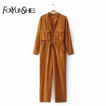 

Safari Style Jumpsuits For Women 2020 Elegant Bodysuit Women's Solid Slim Clothes High Waist Long Sleeve Pockets Streetwear