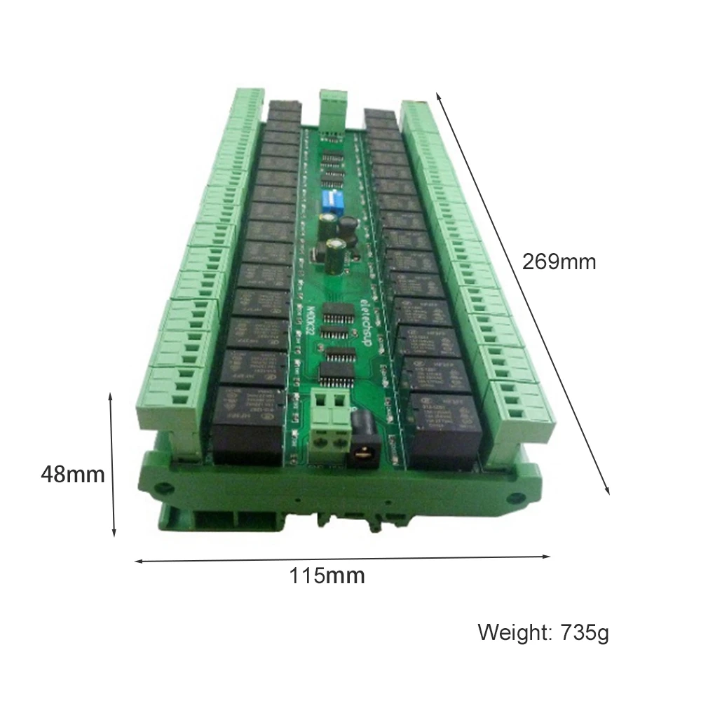 DC 12V 24V 32 채널 Modbus RTU RS485 릴레이 스위치 보드, DIN 레일 박스가있는 UART 직렬 포트 모듈 PLC 확장 보드