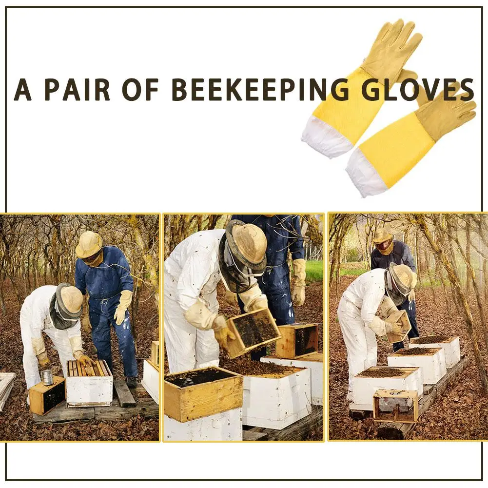 Перчатки для пчеловодства, желтые сетчатые перчатки из козьей кожи, защитные перчатки для пчеловодства, перчатки для пчеловодства