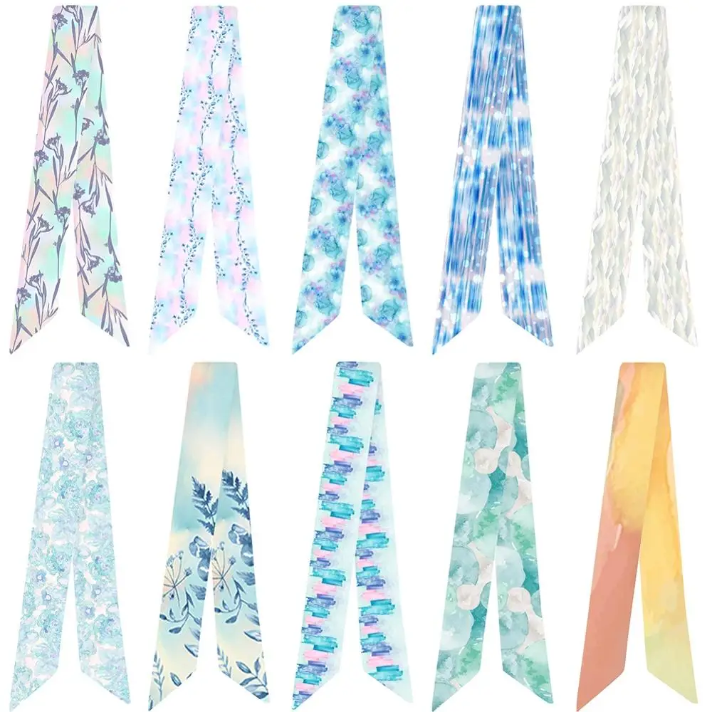 

2020 Women Fashion Watercolor Abstract Printing Variety Bag Handle Tie Wrap Silk Scarf Small