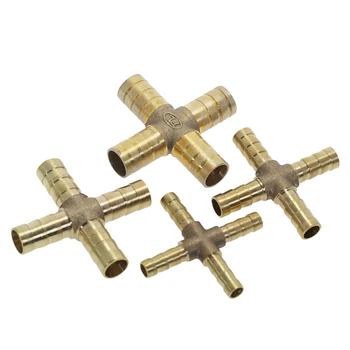 

5pcs 6-12mm Hose Barb 4 Ways Cross Shaped Brass Pipe Fitting Straight Copper Barbed Couple for Air Water Oil