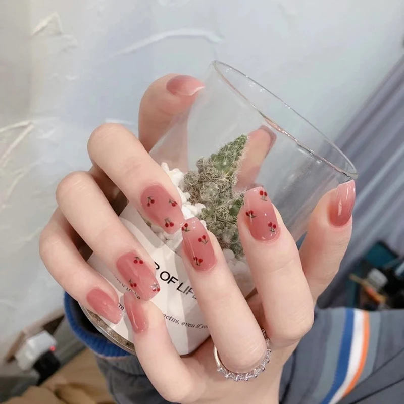 Поддельные кристаллы для ногтей вишня короткие наклейки 24 с клеем | Красота и