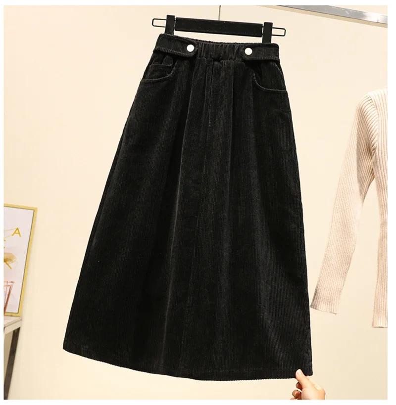 Винтажная Женская Вельветовая юбка размера плюс в стиле Харадзюку, Lucyever, Осень-зима, свободная трапециевидная Женская длинная юбка с высокой талией, Женская юбка 5XL