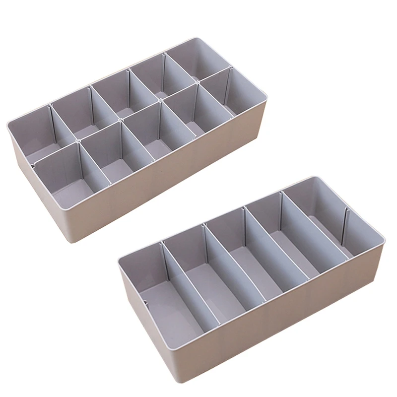 2Pcs Underwear Storage Box for Ties Socks Shorts Bra Closet Organizer Divider Drawer Multiple Grids Can Adjust the Part