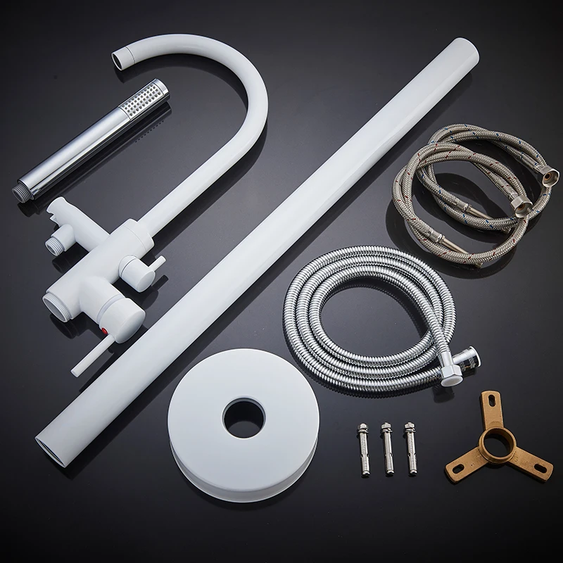 White Bathtub Shower Faucet Floor Standing Shower Tub Spout Single Handle Hot/Cold Water Mixer Tap Bathroom Faucet shower set,bathtub faucet,shower faucet,water mixer