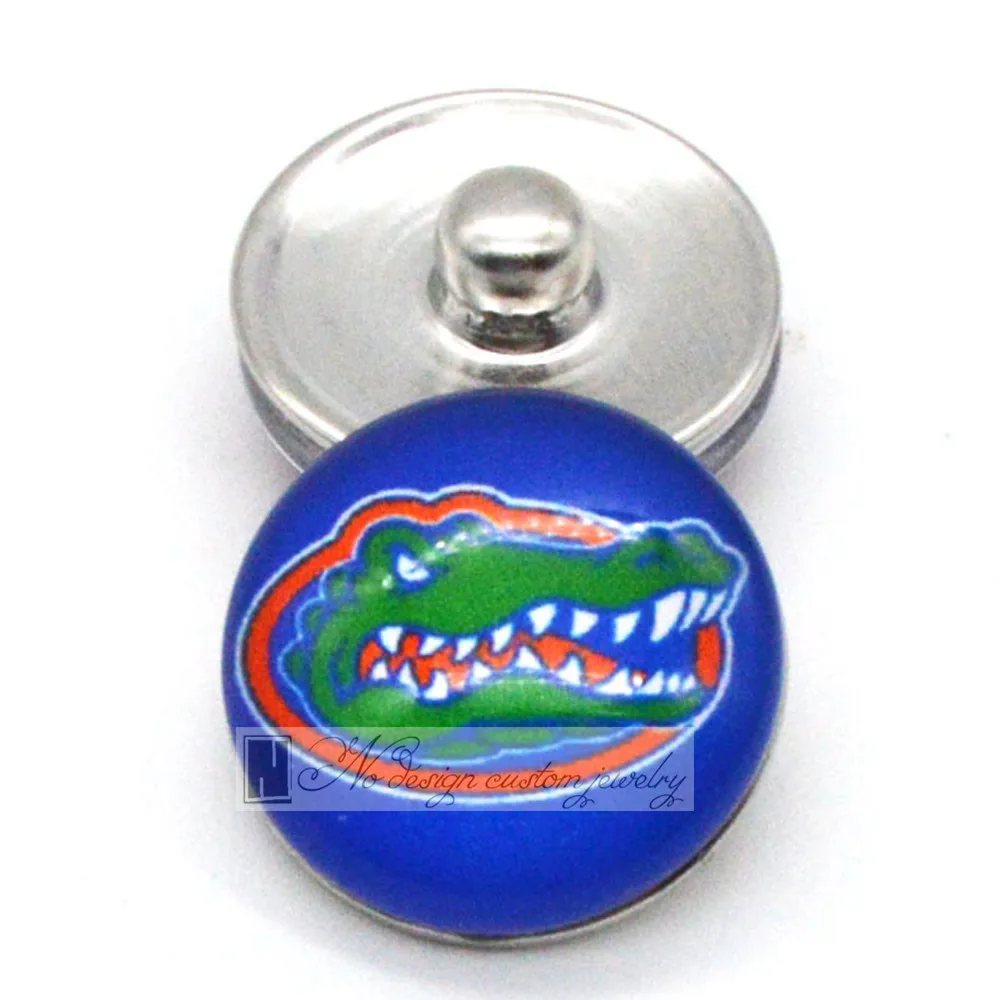 Университет Флориды NCAA спортивные стеклянные кнопки 18 мм 12 мм подходящие защелки Snaps браслет и браслет для женщин DIY оснастки ювелирные изделия NE1197