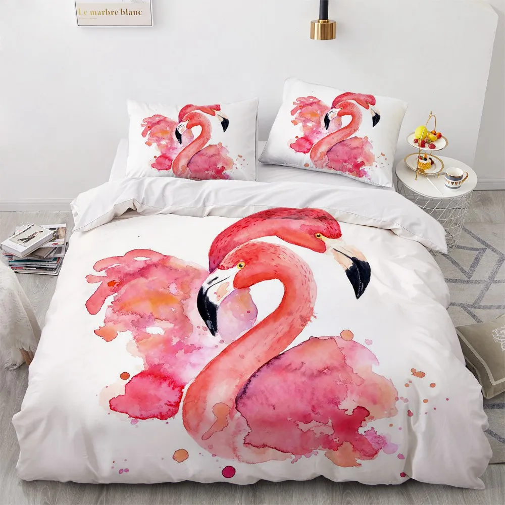 Simple Bedding Sets 3D Flamingo Duvet Quilt Cover Set Comforter Bed Linen Pillowcase King Queen Full Double Home Texitle | Дом и сад