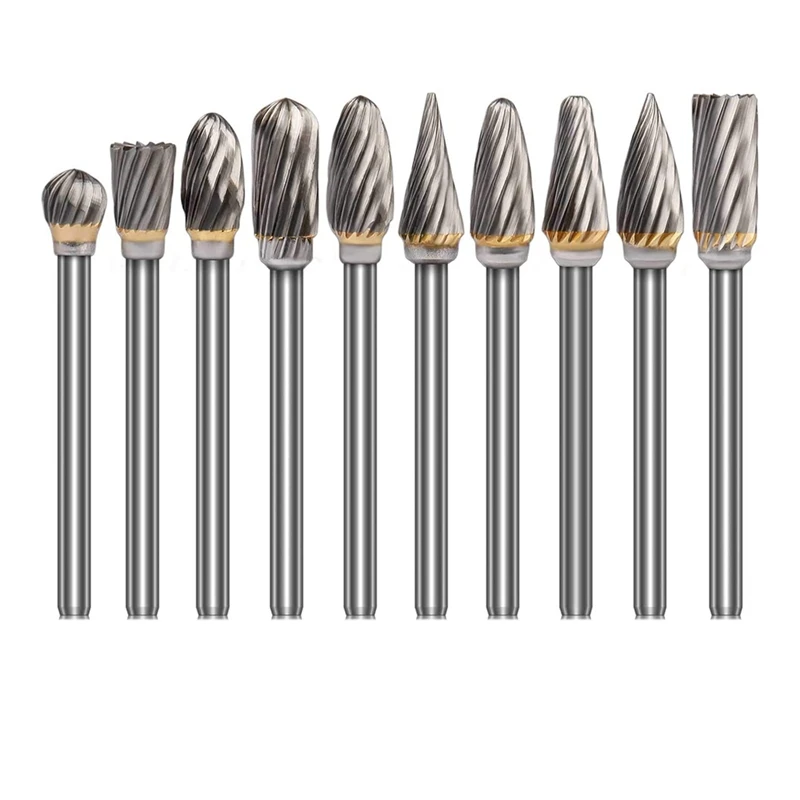 Cemented Carbide Rotary Burr Set - 10 Pcs 1/8 inch Shank, 1/4 inch Head Length for Metal Carving, Woodworking,Drilling garage woodworking bench