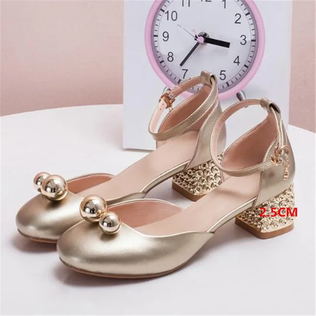gold heels 2.5cm Детская обувь на высоком каблуке; детская Праздничная обувь принцессы для девочек; танцевальные кожаные кроссовки для маленьких девочек-подростков; студенческое платье - Цвет: gold heels 2.5cm