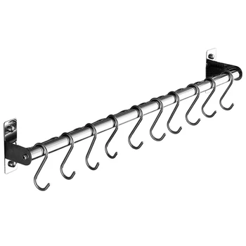 

60cm Single/Double Pole 304 Stainless Steel Kitchen Hanging Rack Pot Pan Spoon Tools Hanger Holder With 10 Hooks Storage Rack