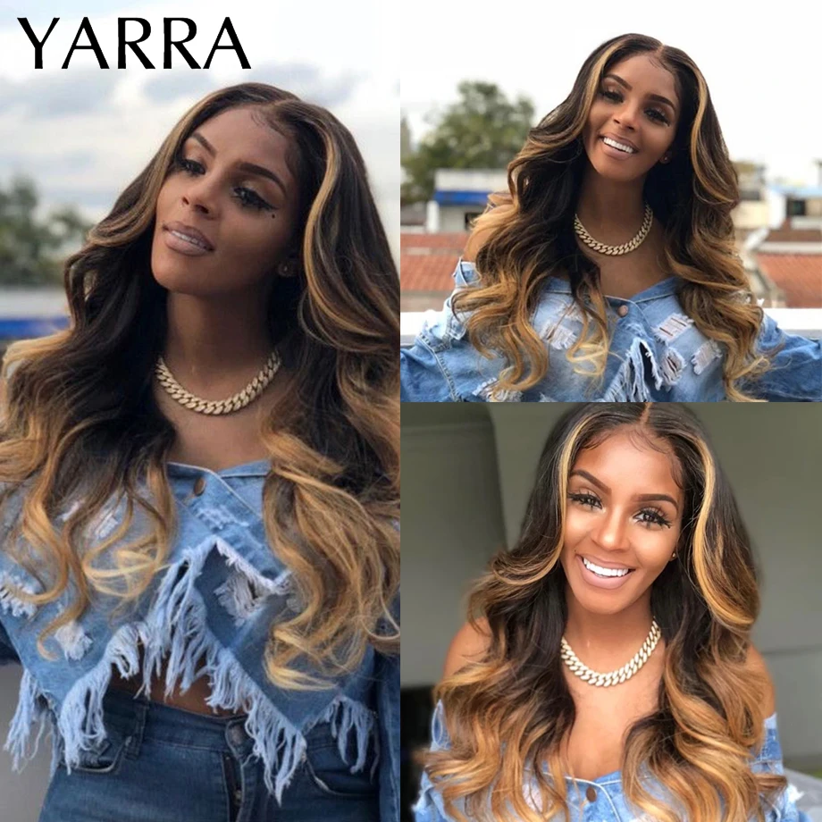

Body Wave Curly 13x1 T Part Transparent Lace Front Wig 100% Human Hair Wigs For Women Blonde Ombre Brazilian Remy Hair YARRA