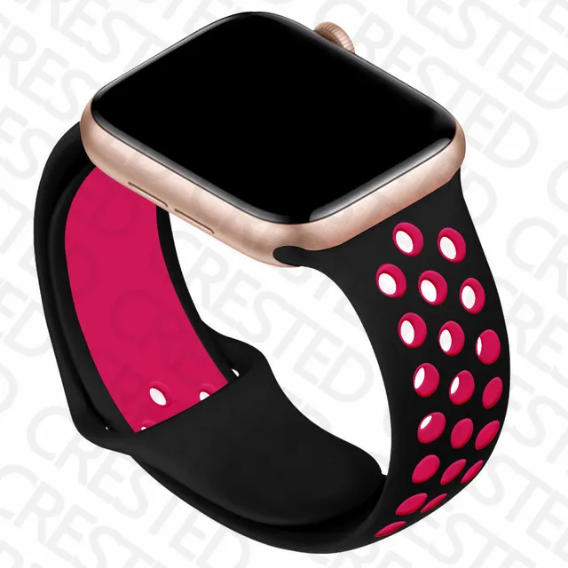 Silicone Strap For Apple Watch band 44mm 40mm iWatch 38mm 42mm Smartwatch watchband Bracelet Apple Watch 6 SE 5 4 3 Accessories black-pink blast 45