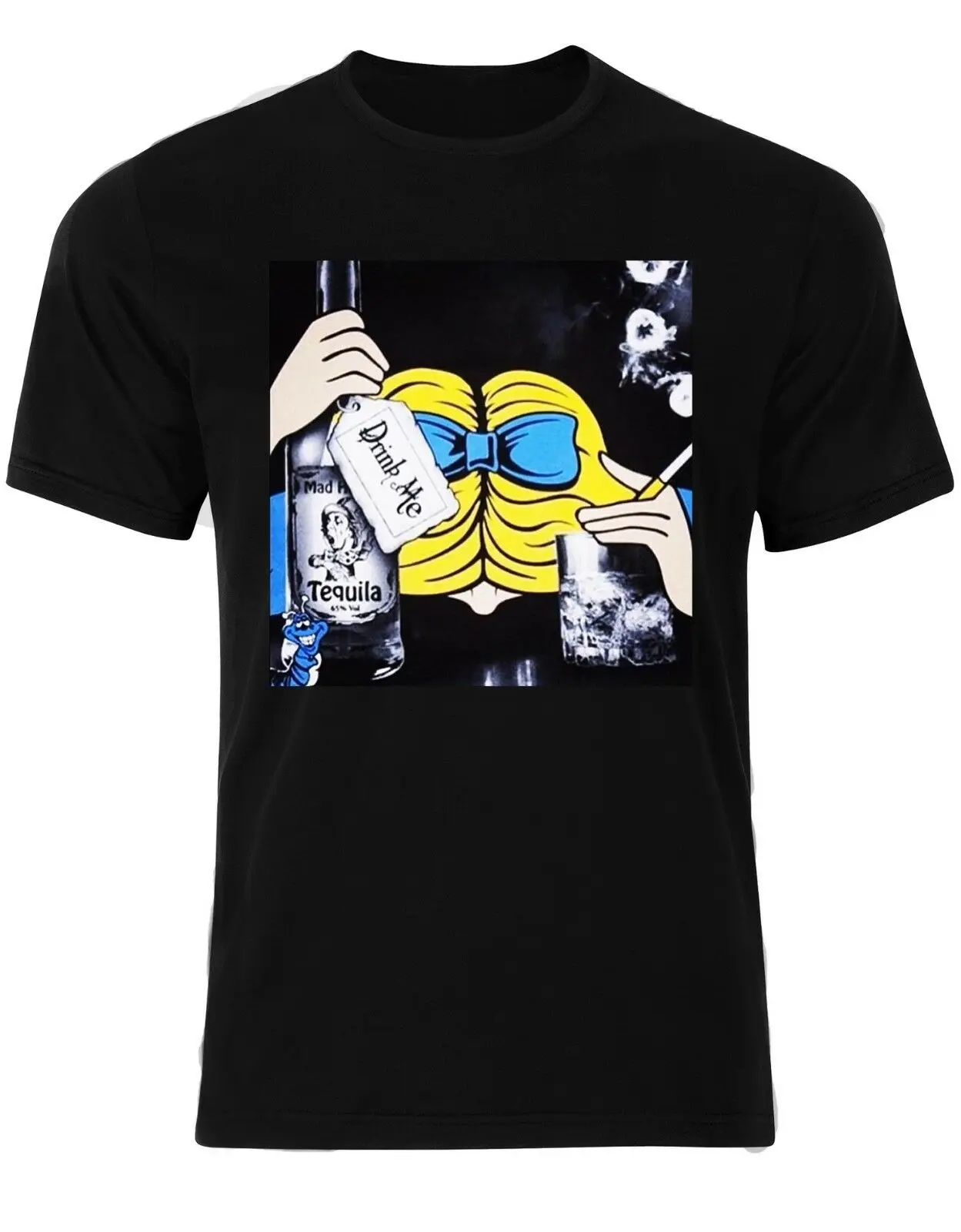 Drunk Alice in Wonderland Tequila Cigarette Drink Me Quirky Men Tshirt AM88 | Мужская одежда
