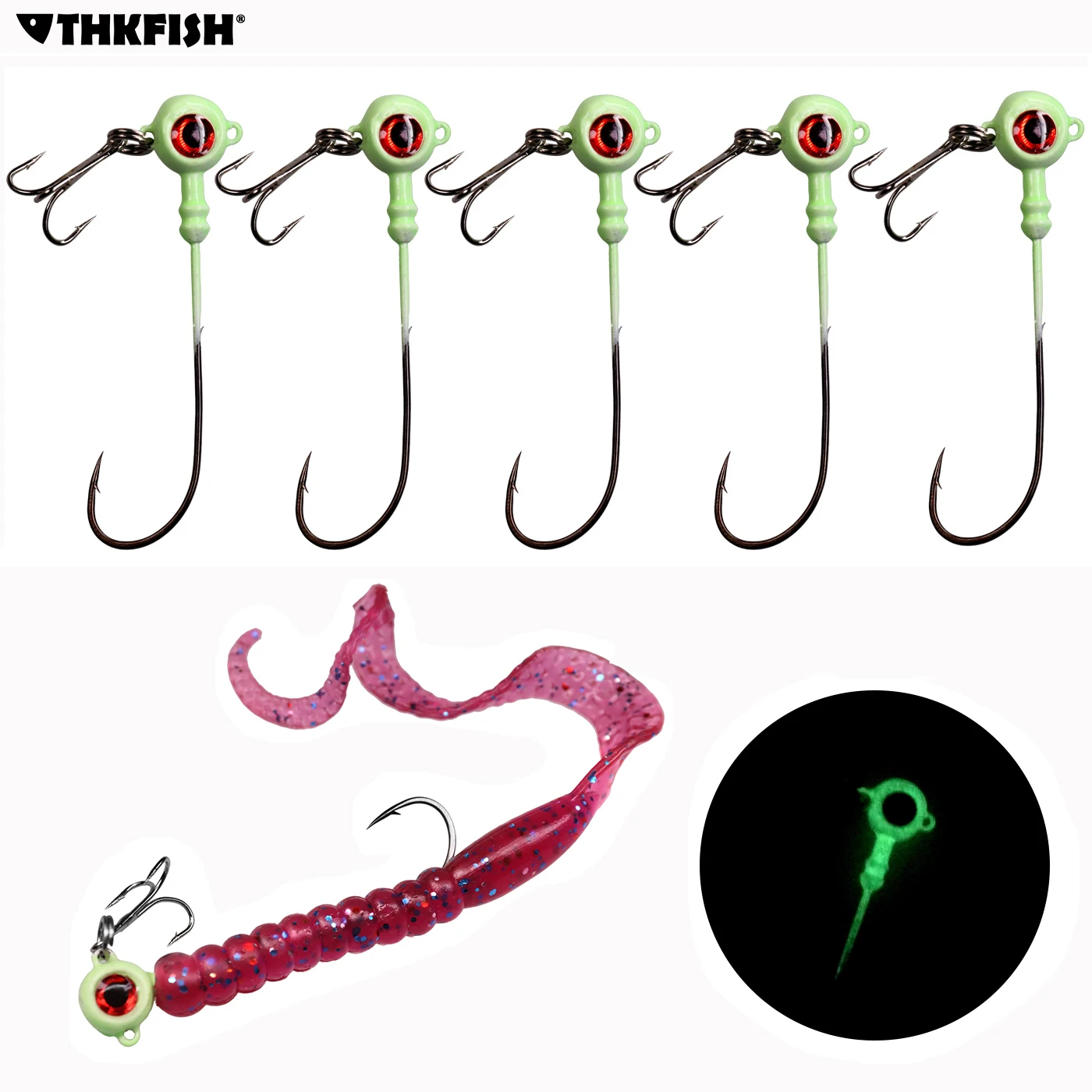 

5pcs/lot Luminous Fishing jig head hooks 5g 7g 10g High Carbon Steel Fishhooks For Soft Worm Lure Jig Head hook with Treble Hook