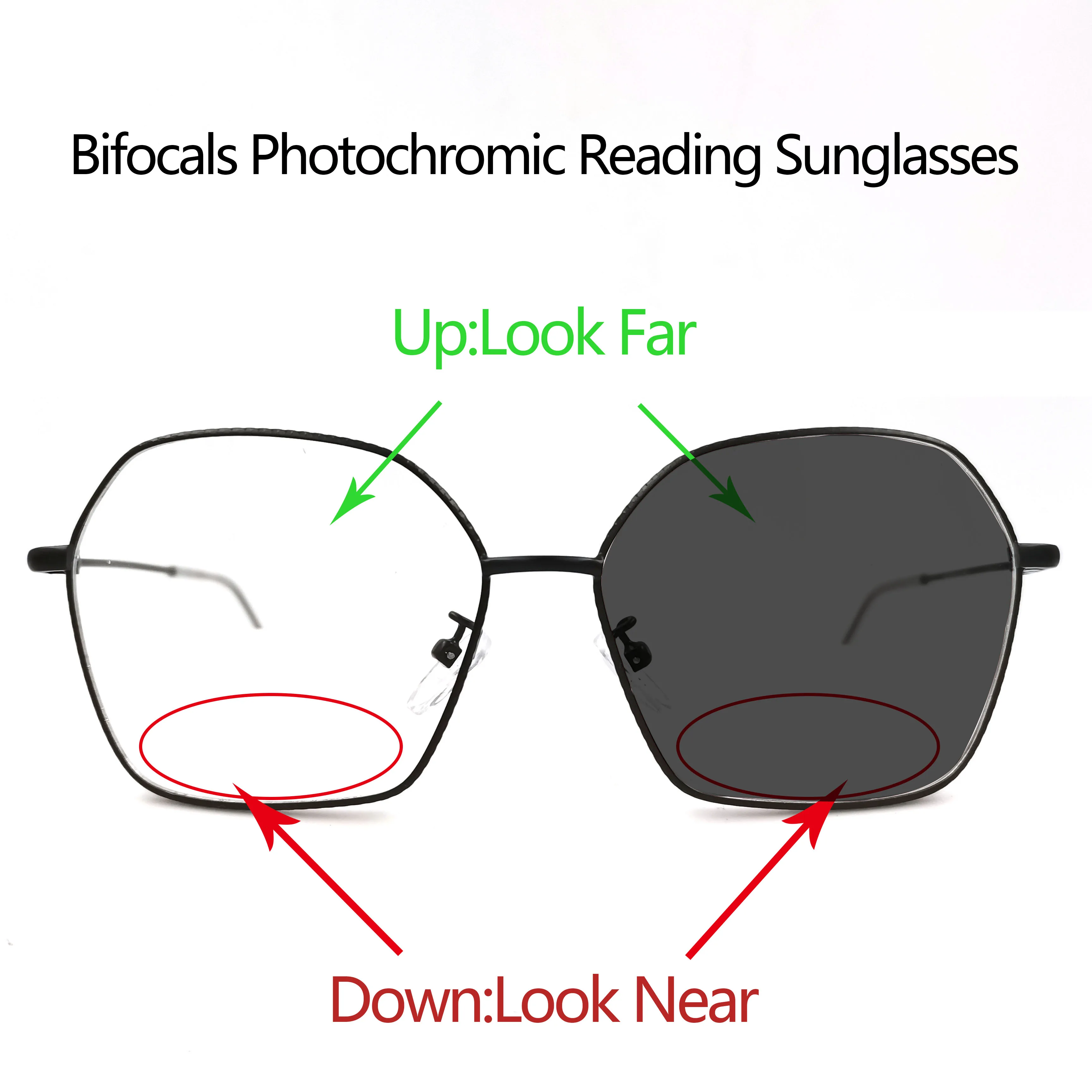 

Intelligent Photochromic Bifocals Reading Sunglasses Magnifier For Women Men Look Near Far Presbyopic Glasses Metal Frame N5