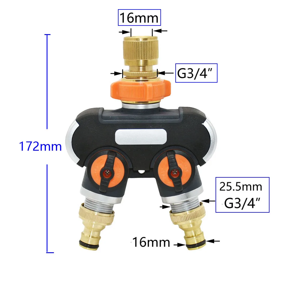 Garden Tap Water Pipe 2/4 Way Splitter 3/4" Thread Brass Plastic Y-Type Garden Hose Splitter With 16mm Nipple Connector