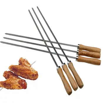 

6pcs Reusable Stainless Steel BBQ Barbecue Skewers Needle Flat Stick for Camping