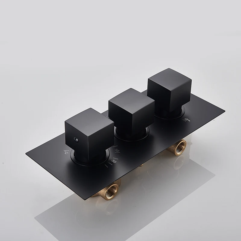 Thermostatic 3/4 ways Black Bathroom Shower Valve Shower Faucet Temperature Control Triple Handles Brass Water Outlet Mixer Tap