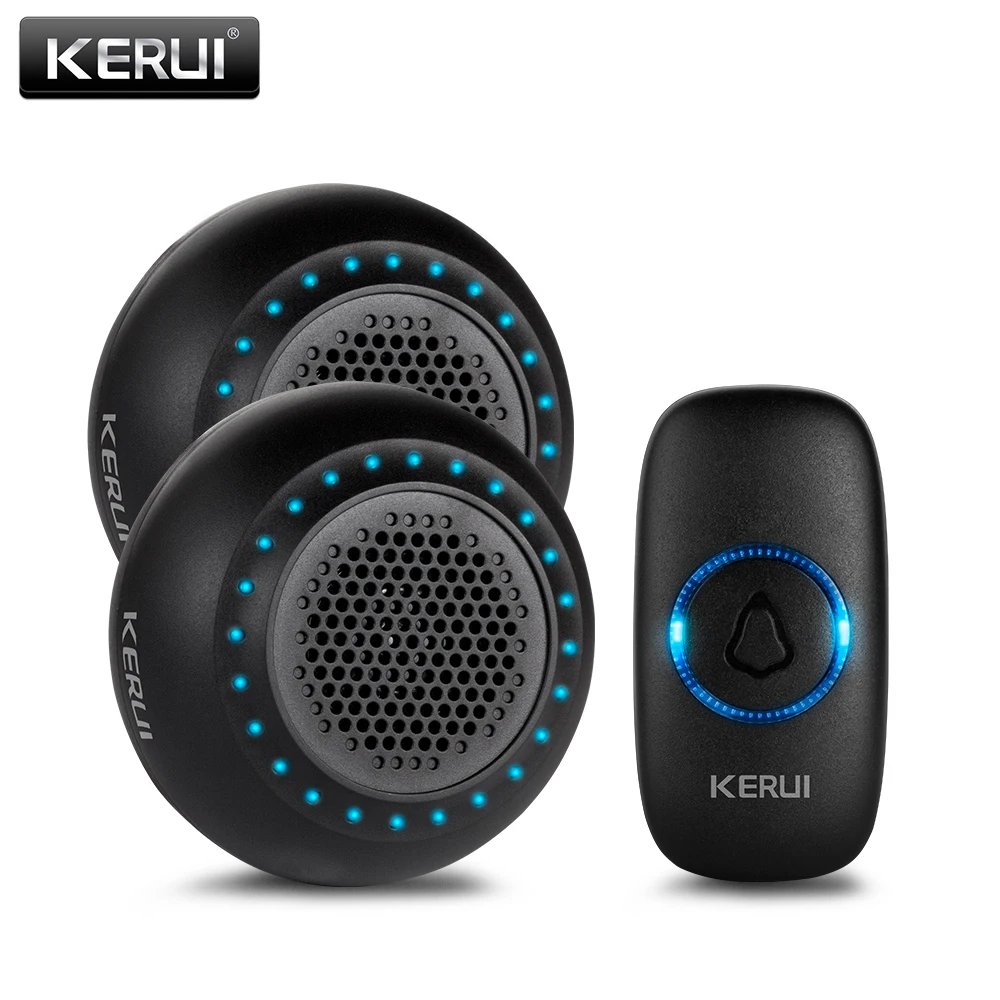 Беспроводной дверной звонок KERUI M523, комплект, водонепроницаемая сенсорная кнопка, 32 песни, Красочный Светодиодный светильник для домашней безопасности, умный звонок, дверной звонок, сигнализация - Цвет: 2receiver 1doorbell