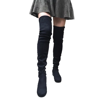 

Slim Flock Thigh High Boots Flat Winter Womens Over the Knee Boots Comfortable Ladies Boots Dark Gray Wine Black Boots 2019