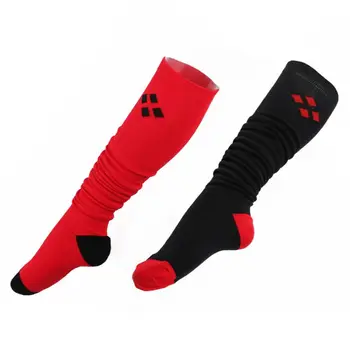 

Women Girl Winter Boots Cuff Sock Black Red Diamond Printed Knee High Stockings1