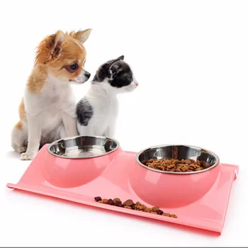 

Stainless Steel Dual Bowls Design Pet Dog Cat Puppy Heat-Resistant Bowl Pot Travel Feeder Food Water Dish Pets Suppies