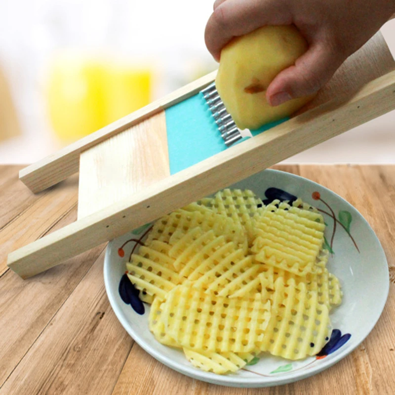 Solid Wood Potato Grid Slicer Net Flower Vegetable Corrugated Cutter Wave knife | Дом и сад