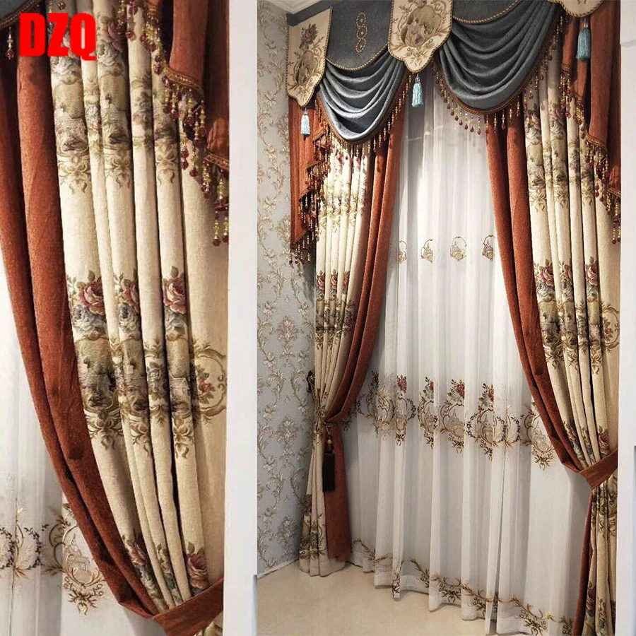 New European-style Chenille Luxury Stitching Curtain New Jacquard Fabric Luxury Living Room Master Bedroom Curtain Customization Curtains comfotable