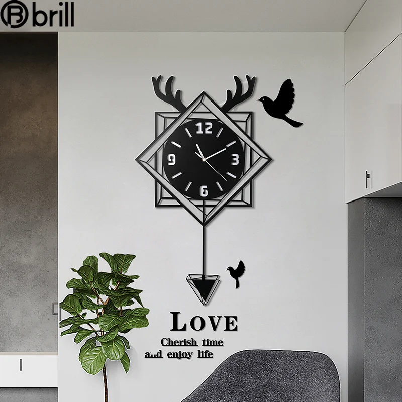 

Modern Wall Clock with Pendulum Living Room Online Celebrity Clock Fashion Atmosphere Restaurant Creative Household Wall Clock