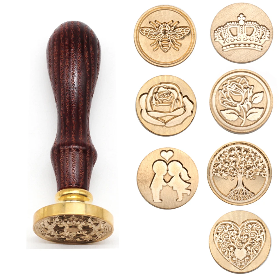 

Retro European Flower Fire Paint Seal Wax Seal Stamp Head Wooden Handle Set For Wedding Invitation Signature Kids Toy