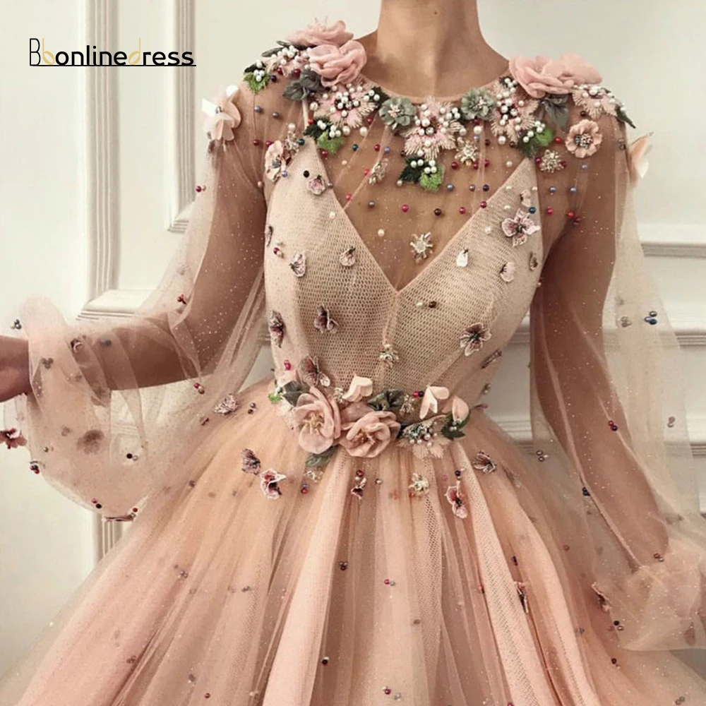 Bbonlinedress Румяна вечернее платье 3D вручную, с цветочным рисунком и жемчугом, Длинные вечерние платья Элегантное Вечернее Платье Халат-де-soiree