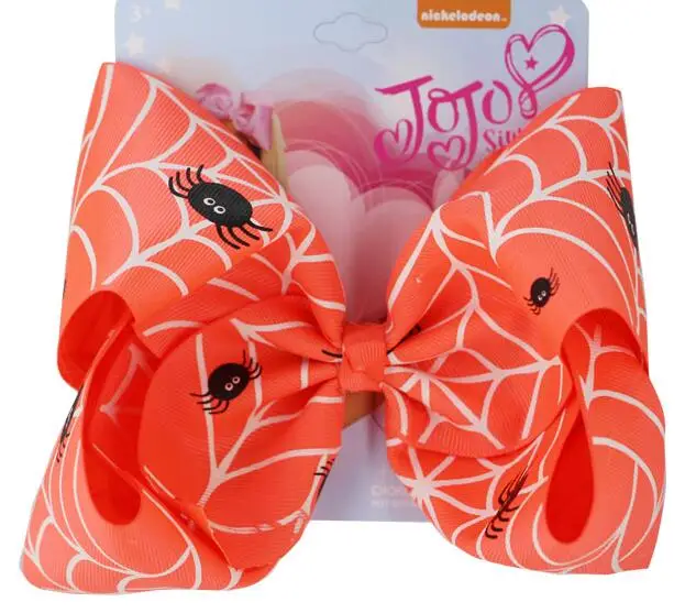8inch Halloween hair Bow Glitter Ribbon Handmade Cheerleading bowknot Girls Halloween Party Hair Accessories 12pcs/
