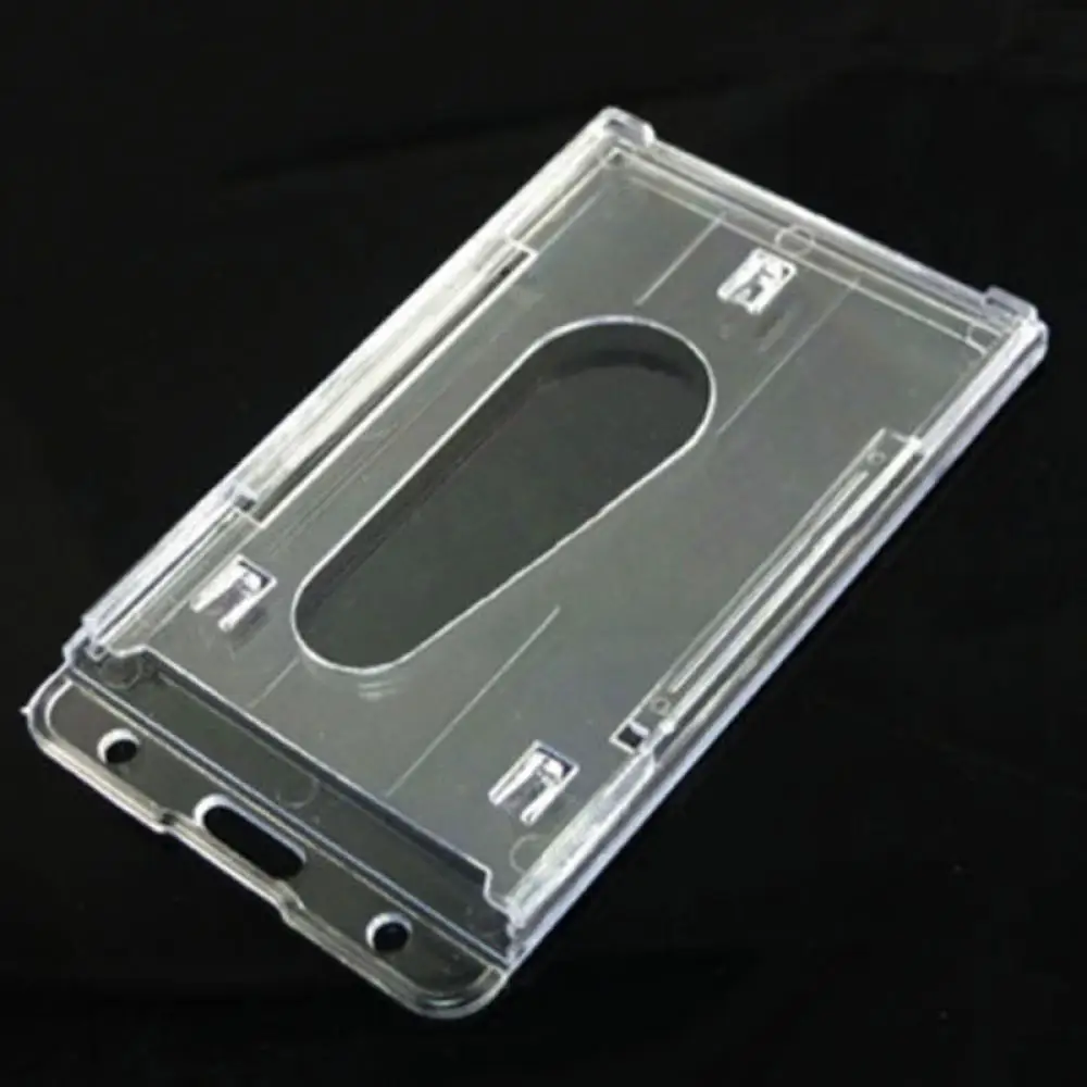 New Fashion Mechanical Transparent Sale Design Double Card Acrylic Plastic  Id Badge Card Holder Cover Case