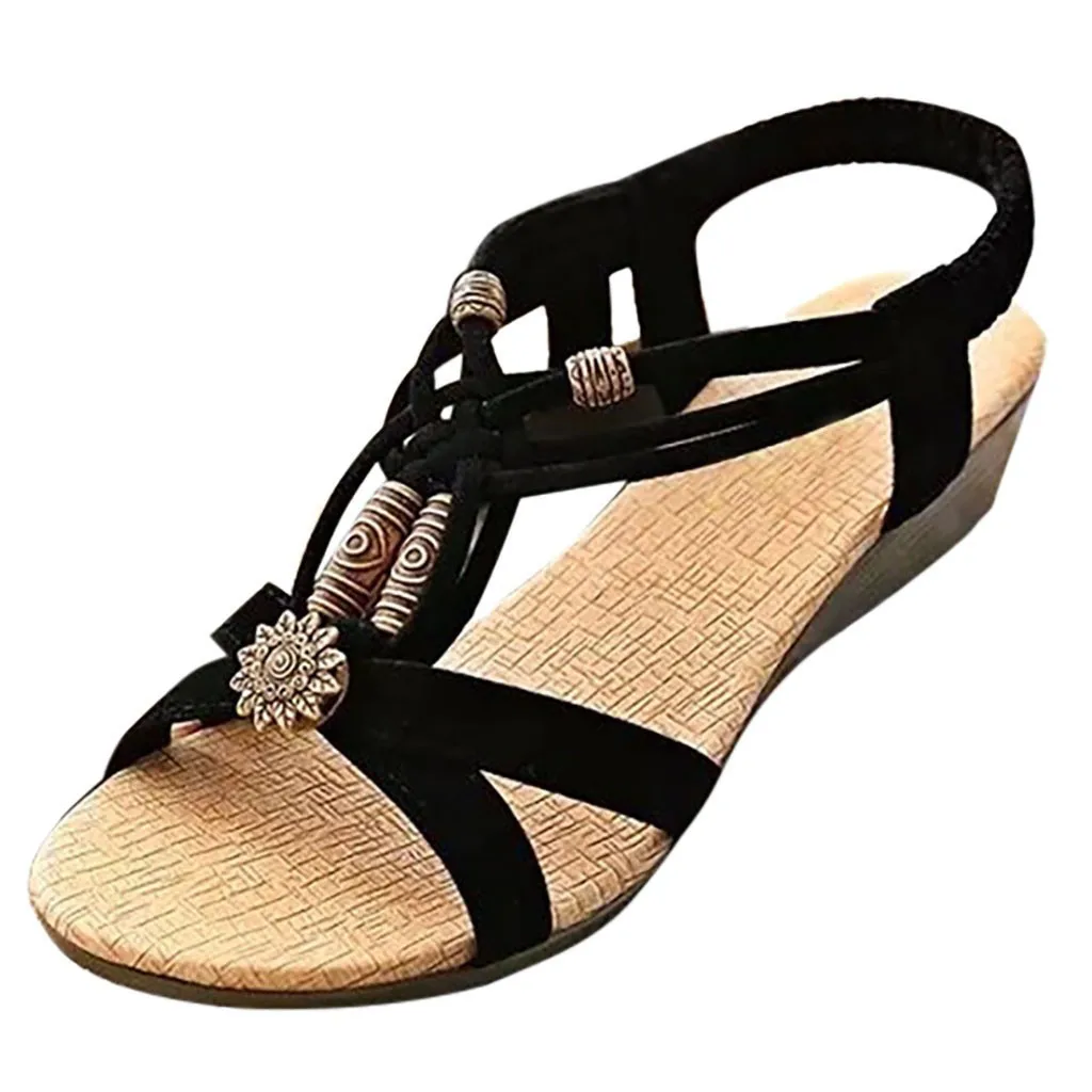 

Shoes String Bead Sandals Women Sandalias Mujer 2020 Basic Elastic Band Girl Open Toe Sweet Sandals Wedges Beach Summer Shoes