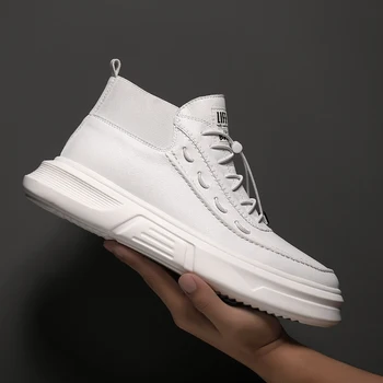 

Men Genuine Leather High Top Sneakers Autumn Winter Men's Shoes Sneaker Black Zapatilla Hombre Hip Hop Sneakers