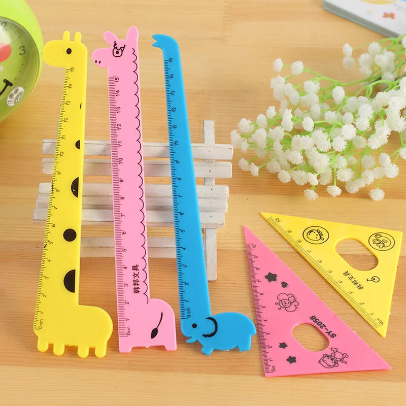 4pcs/Set Cute Giraffe Ruler Set Children's Day Gift Office Stationery Drafting Supplies Triangle Ruler Creative Math Sets