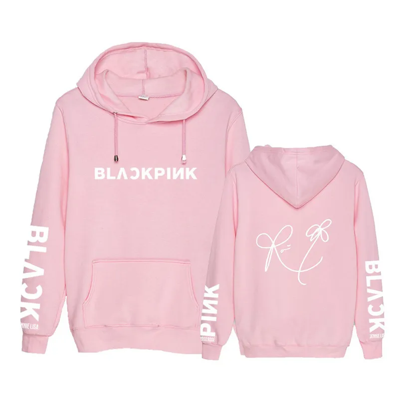  KPOP Blackpink JISOO JENNIE ROSE LISA Signature Black Pink Hooded Sweatshirt Long Sleeve Tops Pullo