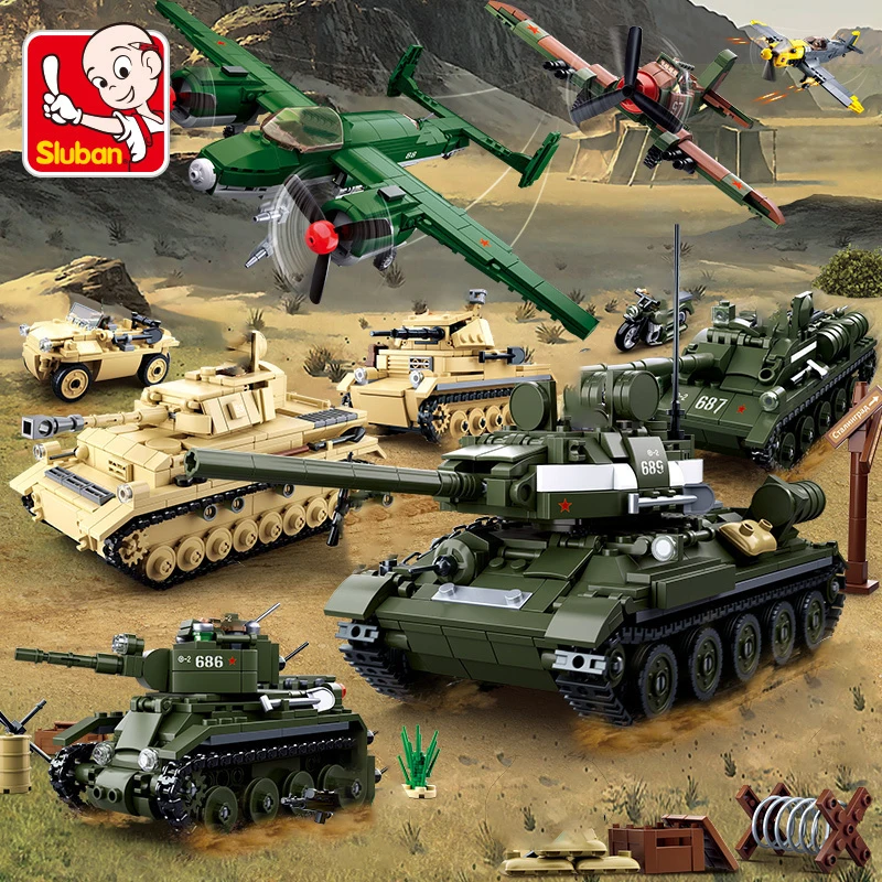 

Sluban compatible legoed Military Tank world war 2 Army figures Series Set troops Building Blocks Bricks Helicopter Model Toys