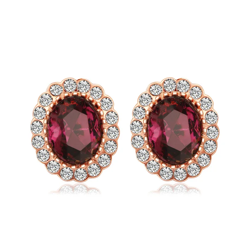 Rose Gold Purple Модные серьги с натуральным Изумрудом и драгоценным камнем, розовое золото, цитрин, сапфир, бриллианты, серьги-гвоздики для женщин, свадебные ювелирные изделия для помолвки - Цвет камня: Rose Gold Purple