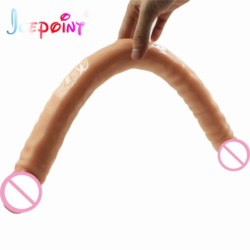 ICEPOINT Huge Realistic U Shape Double Dildo Flexible Jelly Vagina Anal Women Gay Lesbian Double Ended Artificial Penis Sex Toys