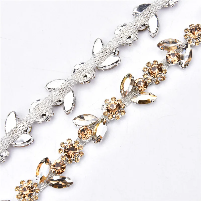 M METERXITY 1-Pcs Chaîne En Strass Cristal, 1 Yard 14 Mm Chaîne Fleur