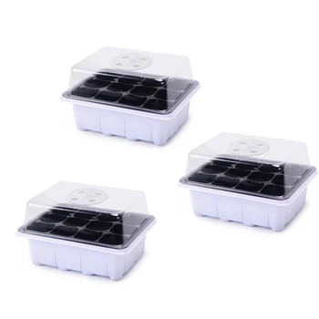 

3 Set 12 Cells Nursery Pot Planting Seed Tray Kit Plant Germination Box With Adjustable ventilation cover Garden Grow Box