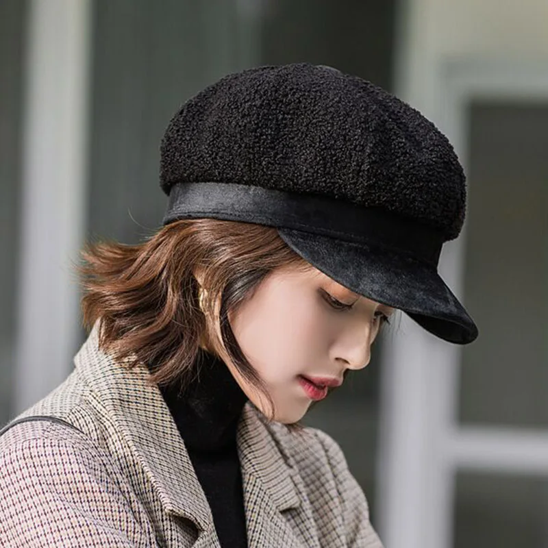

MAERSHEI Cap Women Beret Elegant England Octagonal Cap Stylish Artist Painter Newsboy Caps Black Gray Beret Hats