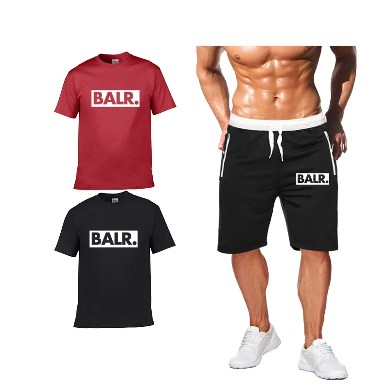

BALR Letter Print Men's Sets T Shirts+Shorts Two Pieces Sets Casual Tracksuit Male Casual Tshirt Gyms Fitness trousers men