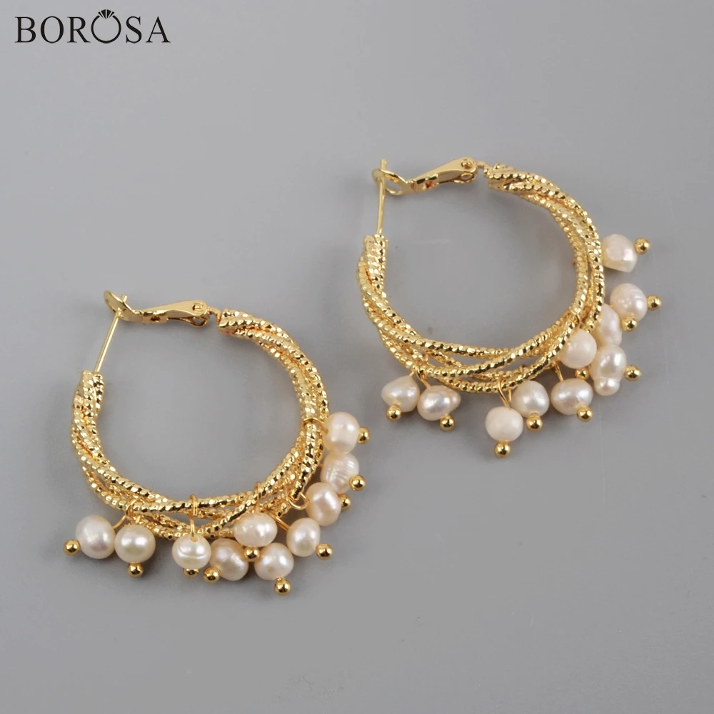 5Pairs White Beads BOROSA, жемчужные бусины, серьги-кольца, Золотая проволока, серьги-капли, Черная Радуга, бусины, серьги, ювелирное изделие для женщин WX1318 - Окраска металла: 5Pairs White Beads